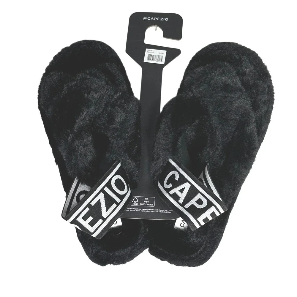 Capezio Black Faux Fur Luxury Comfort Slipper dance Slides Size adult M Fits 8